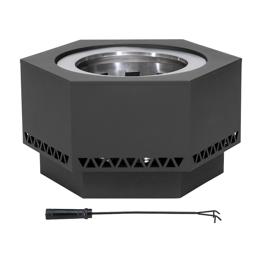 28in. Grey Hexagonal Stainless Steel Low Smoke Wood Burning Fire Pit. Picture 1