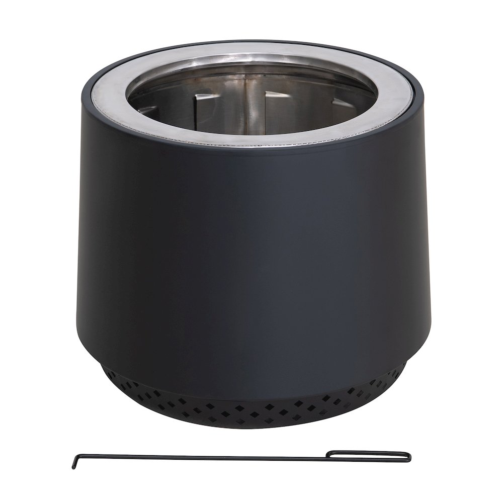 Stainless Steel Wood-Burning Smokeless Fire Pit with PVC Cover and Poker, Black. Picture 1