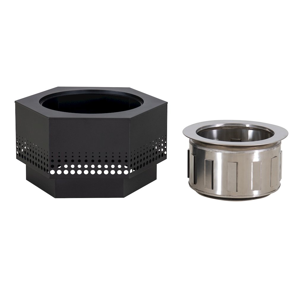 Lawrence 28. Black Steel Wood Burning Outdoor Smokeless Fire Pit with PVC Cover. Picture 7