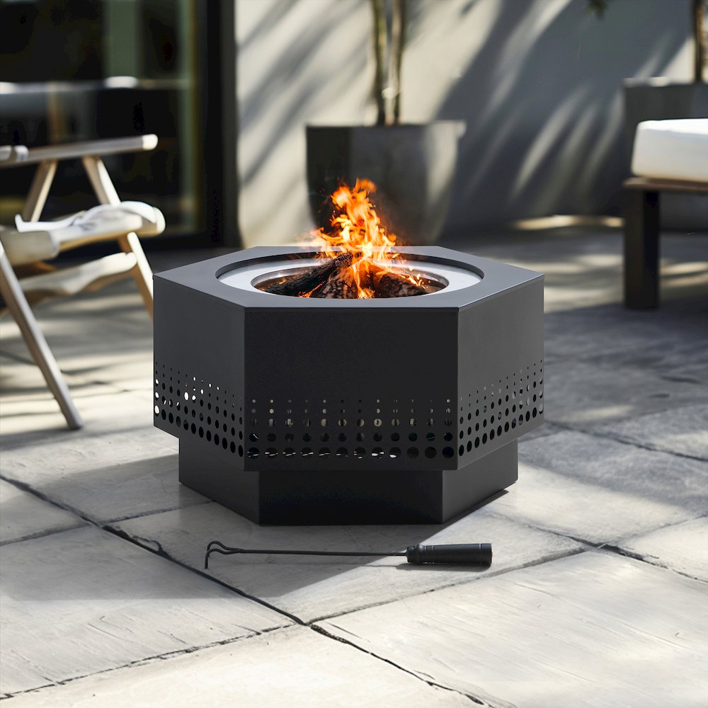 Lawrence 28. Black Steel Wood Burning Outdoor Smokeless Fire Pit with PVC Cover. Picture 3