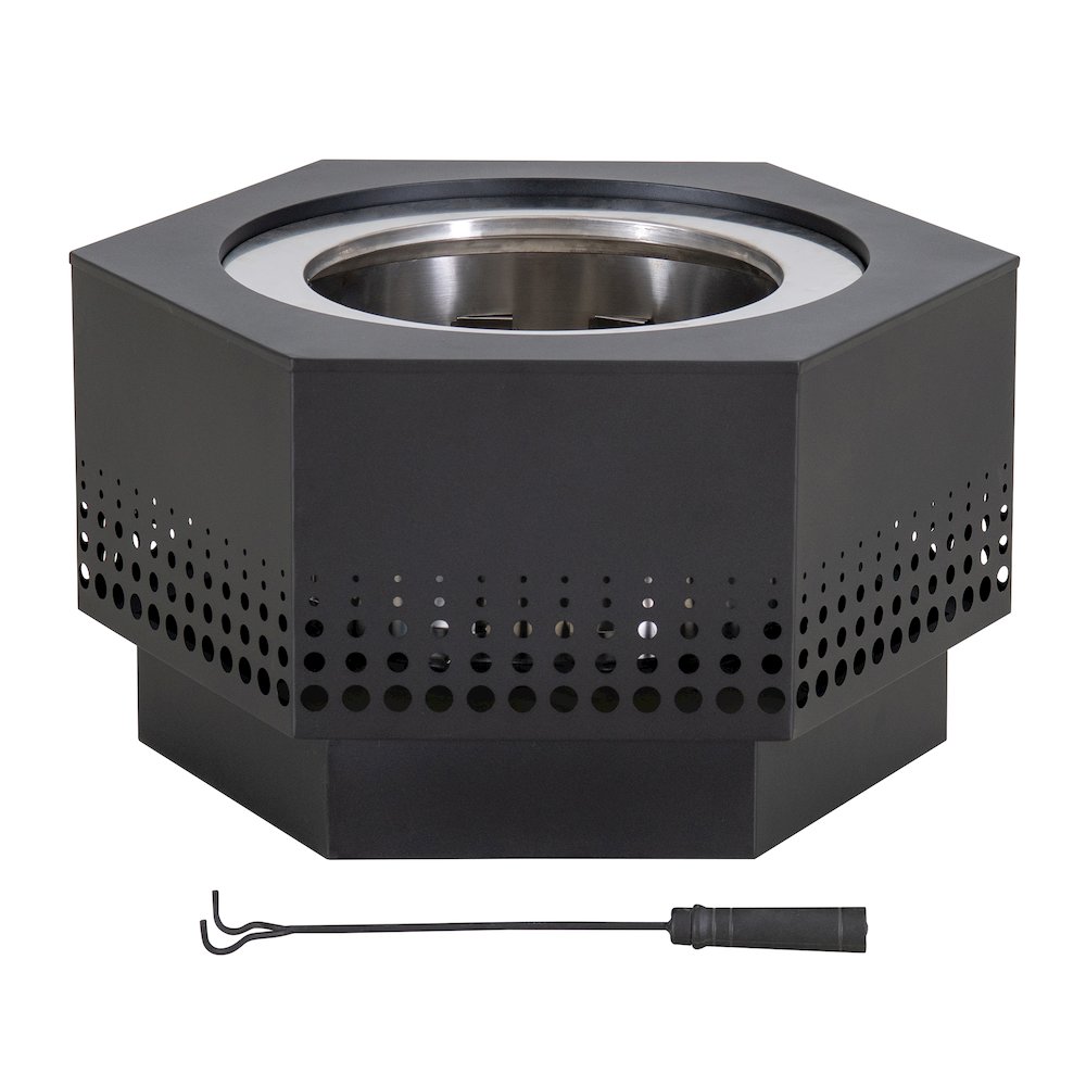 Lawrence 28. Black Steel Wood Burning Outdoor Smokeless Fire Pit with PVC Cover. Picture 1