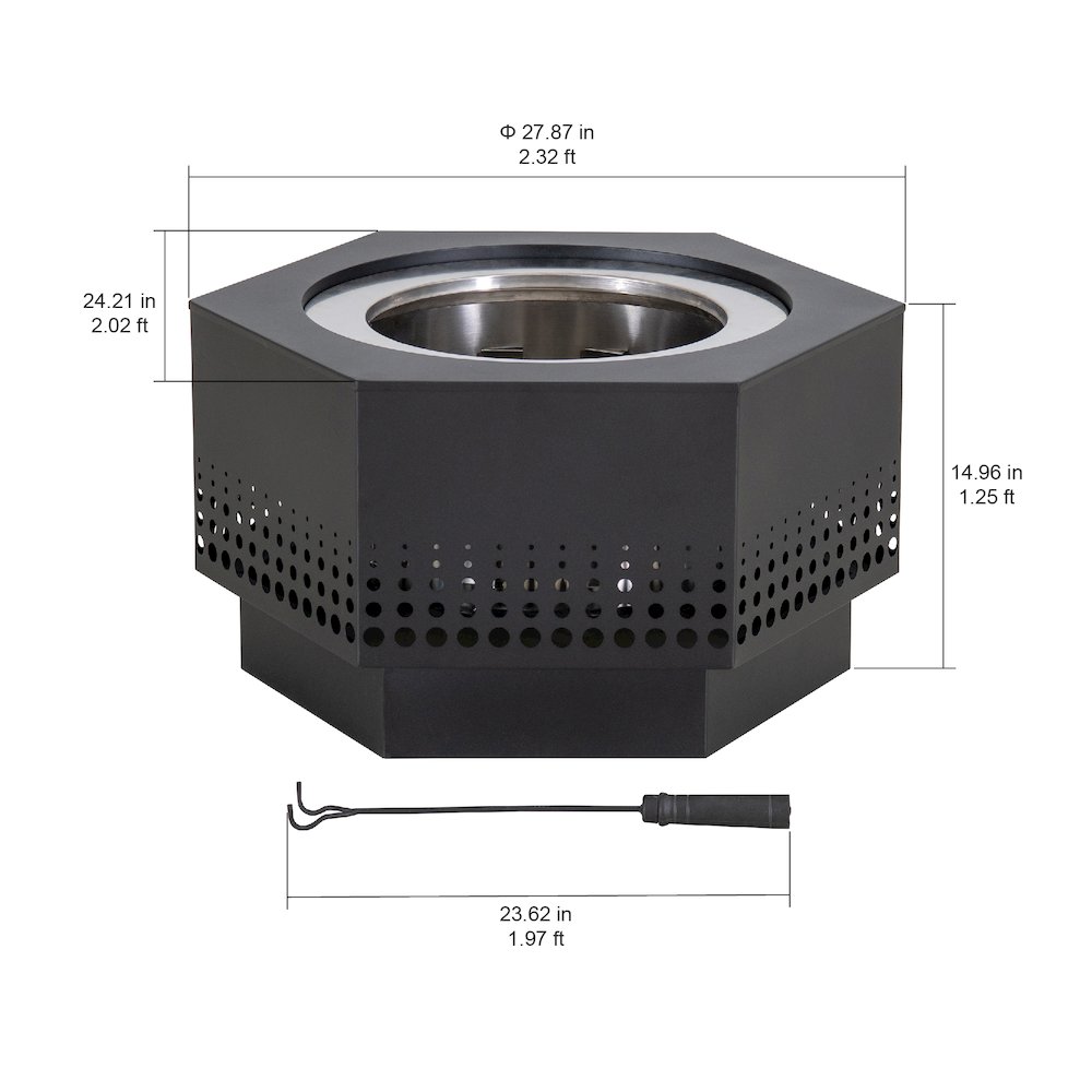 Lawrence 28. Black Steel Wood Burning Outdoor Smokeless Fire Pit with PVC Cover. Picture 2