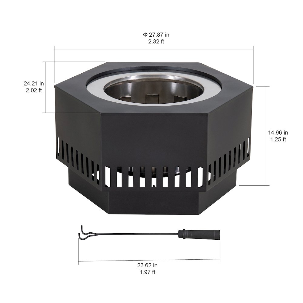 Lawrence 28. Black Steel Wood Burning Outdoor Smokeless Fire Pit with PVC Cover. Picture 2