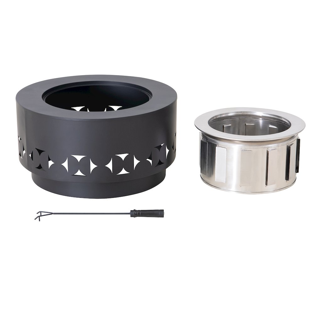 Lawrence 28. Black Steel Wood Burning Outdoor Smokeless Fire Pit with PVC Cover. Picture 6