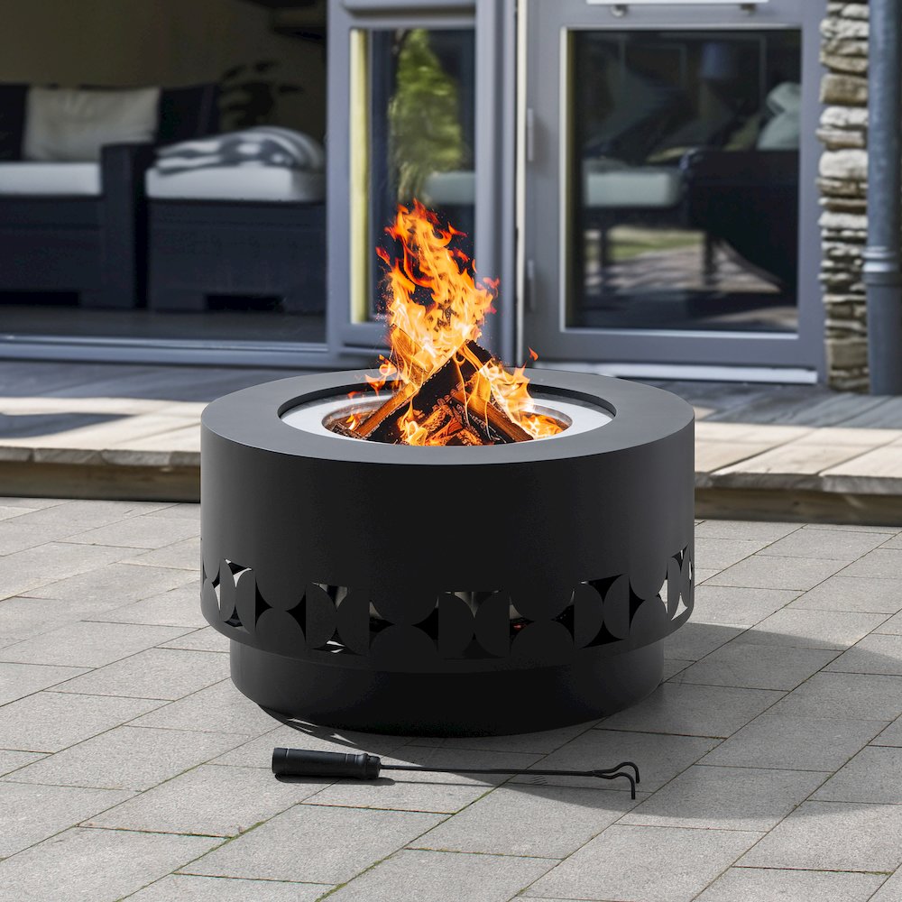Lawrence 28. Black Steel Wood Burning Outdoor Smokeless Fire Pit with PVC Cover. Picture 8