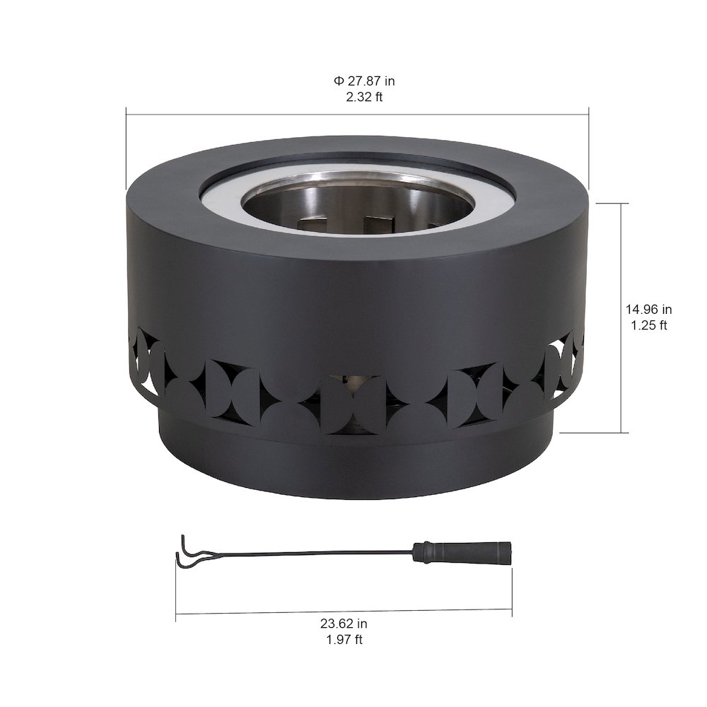 Lawrence 28. Black Steel Wood Burning Outdoor Smokeless Fire Pit with PVC Cover. Picture 3