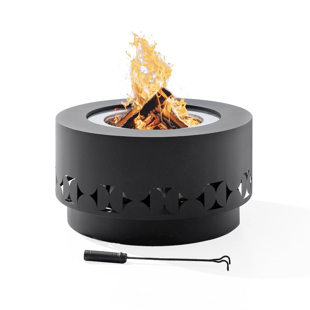 28in.Grey Halton Round Steel Low Smoke Wood Burning Fire Pit in Gray. Picture 1