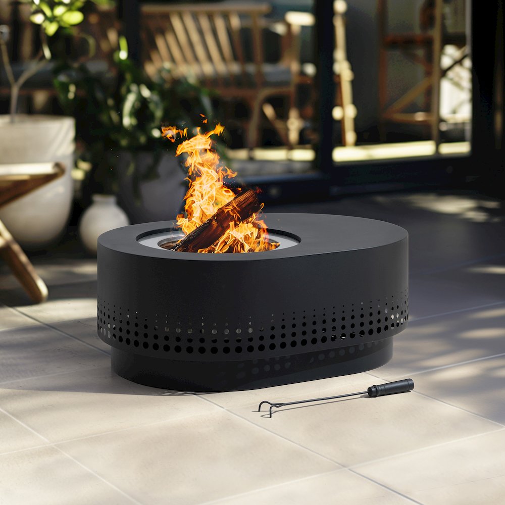 Lawrence 38. Black Steel Wood Burning Outdoor Smokeless Fire Pit with PVC Cover. Picture 8