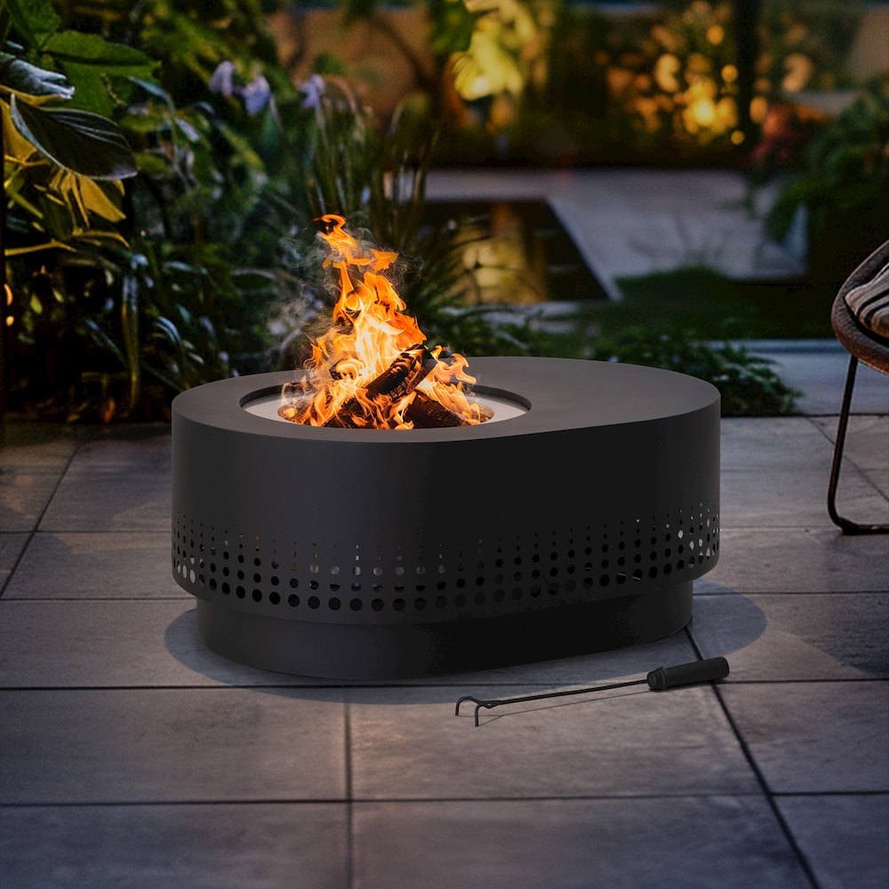 Lawrence 38. Black Steel Wood Burning Outdoor Smokeless Fire Pit with PVC Cover. Picture 3