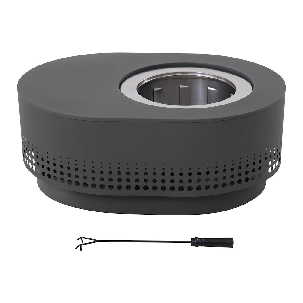38in. Grey Halton Oval Steel Low Smoke Wood Burning Fire Pit in Gray. Picture 1