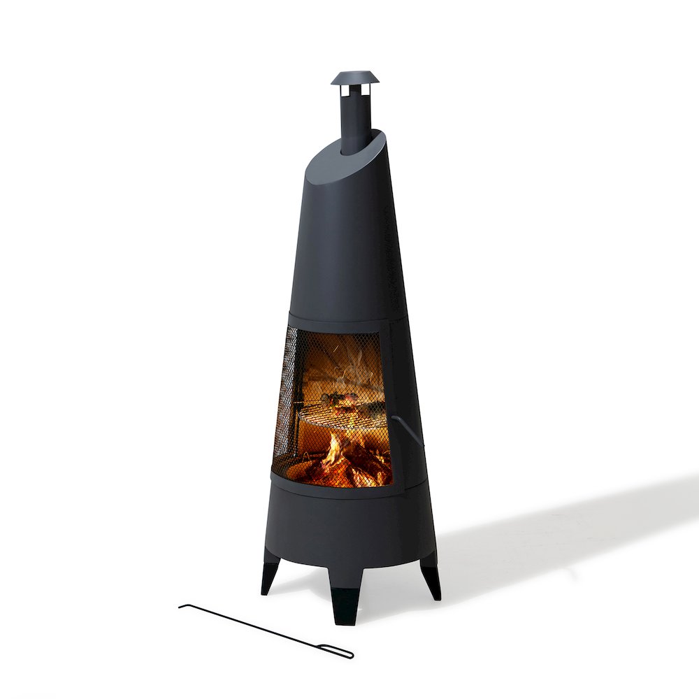 57 in. 2-in-1 Metal Outdoor Chiminea Fire Pit & Fireplace, Removable Grill Grate. Picture 1