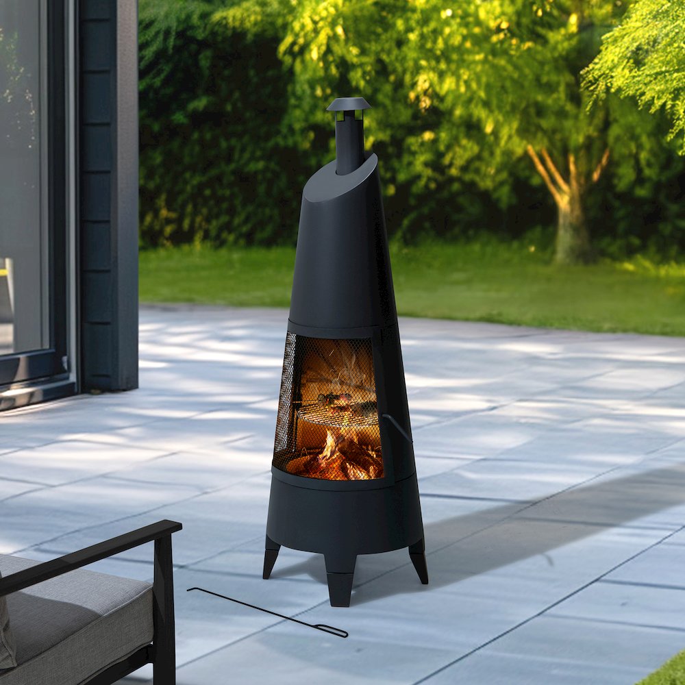 57 in. 2-in-1 Metal Outdoor Chiminea Fire Pit & Fireplace, Removable Grill Grate. Picture 11
