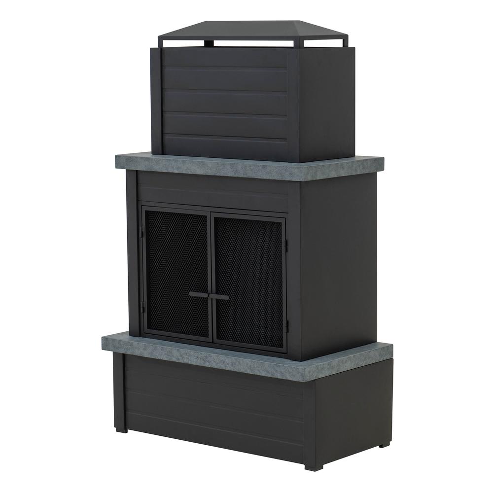 Wood Burning Fireplace –  Outdoor Steel Fireplace with Chimney, Log Holders. Picture 1