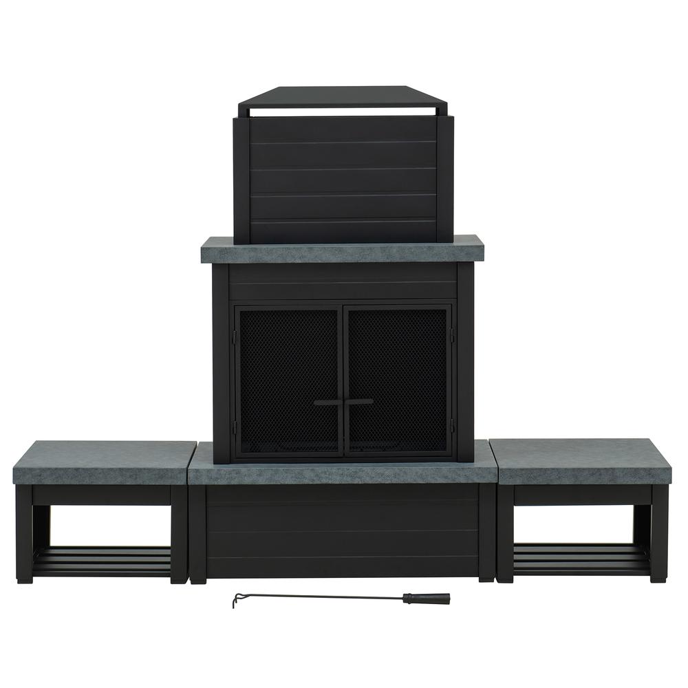 Wood Burning Fireplace –  Outdoor Steel Fireplace with Chimney, Log Holders. Picture 39