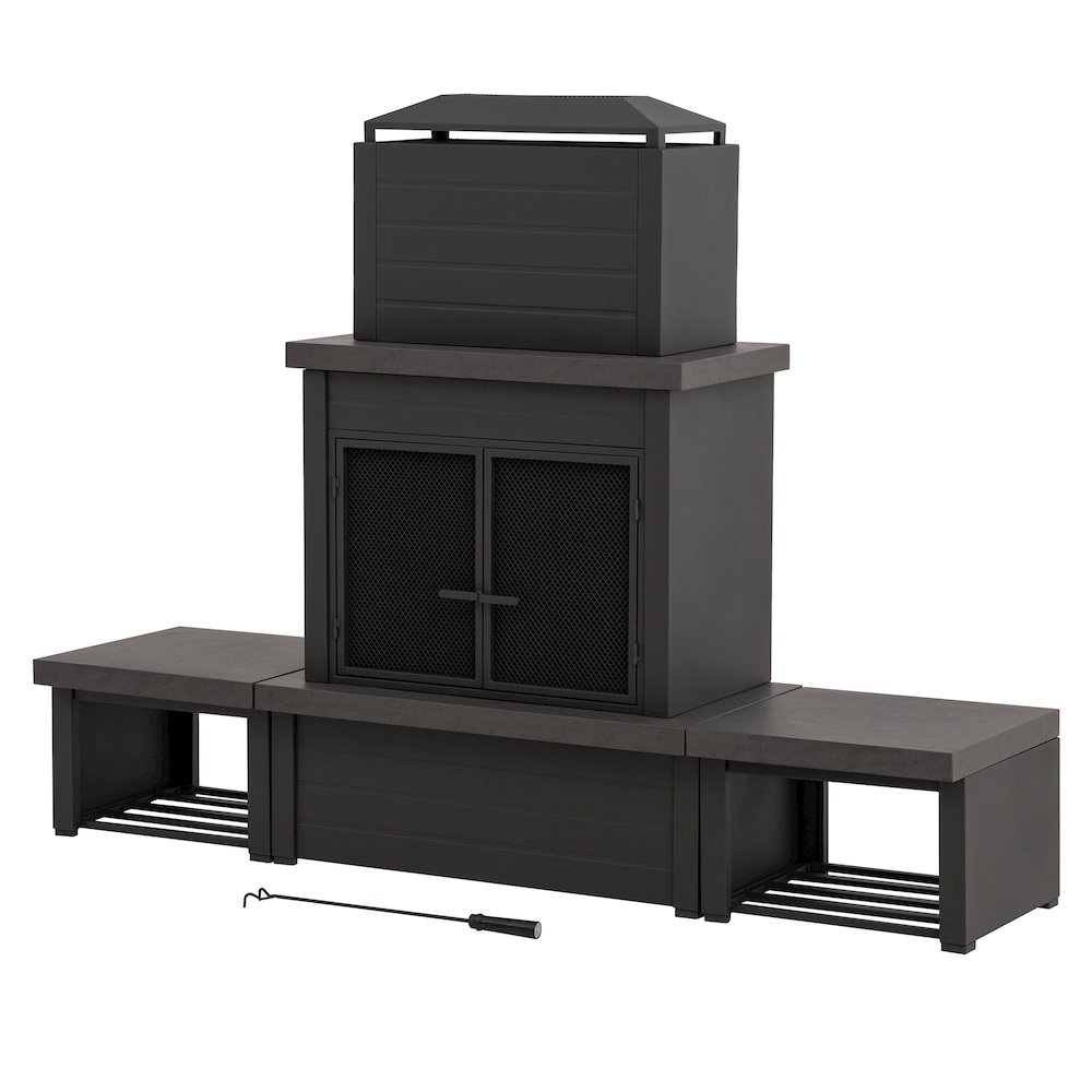 Wood Burning Fireplace-Matte Black Outdoor Steel Fireplace with Chimney. Picture 1