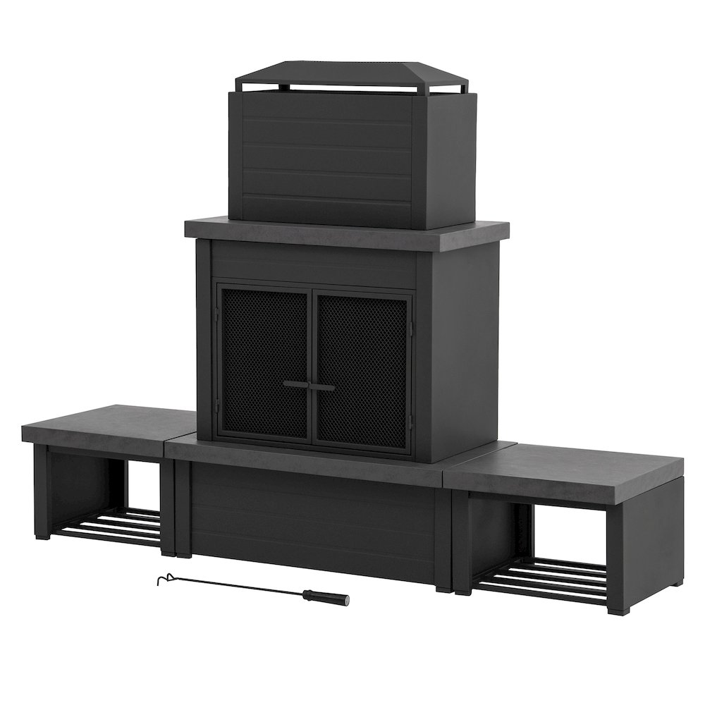 Wood Burning Fireplace-Matte Black Outdoor Steel Fireplace with Chimney. Picture 1