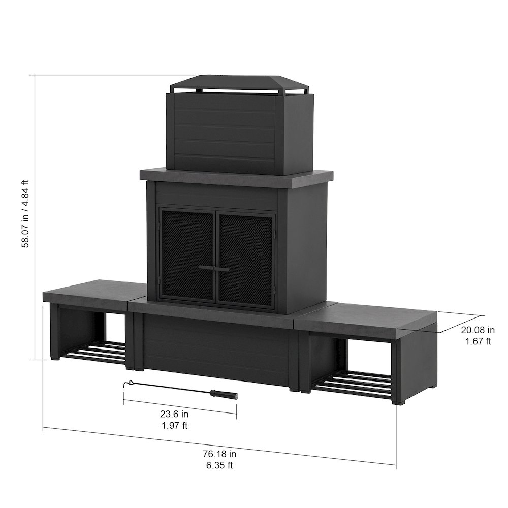 Wood Burning Fireplace-Matte Black Outdoor Steel Fireplace with Chimney. Picture 2