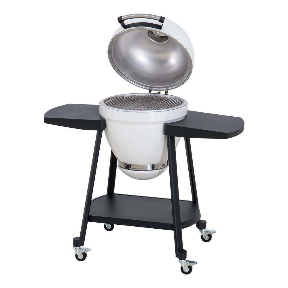 Sunjoy 20IN Egg-shaped Grill with Pizza Plate,white. Picture 1