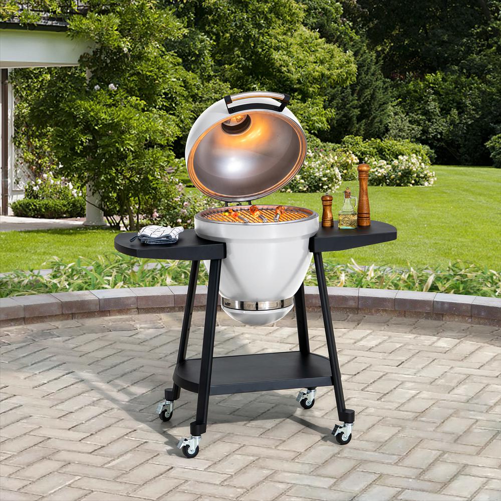 Sunjoy 20IN Egg-shaped Grill with Pizza Plate,white. Picture 18