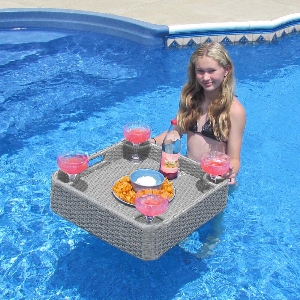 Wicker Floating Pool Tray Durable & Sturdy Aluminum Frame Pool Accessory Tray. Picture 5