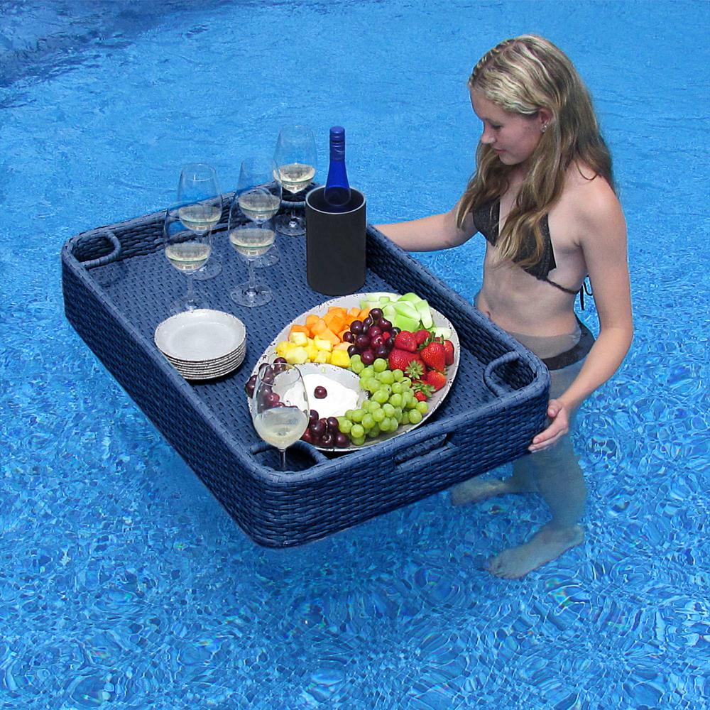 Wicker Floating Pool Tray Durable & Sturdy Aluminum Frame Pool Accessory Tray. Picture 5
