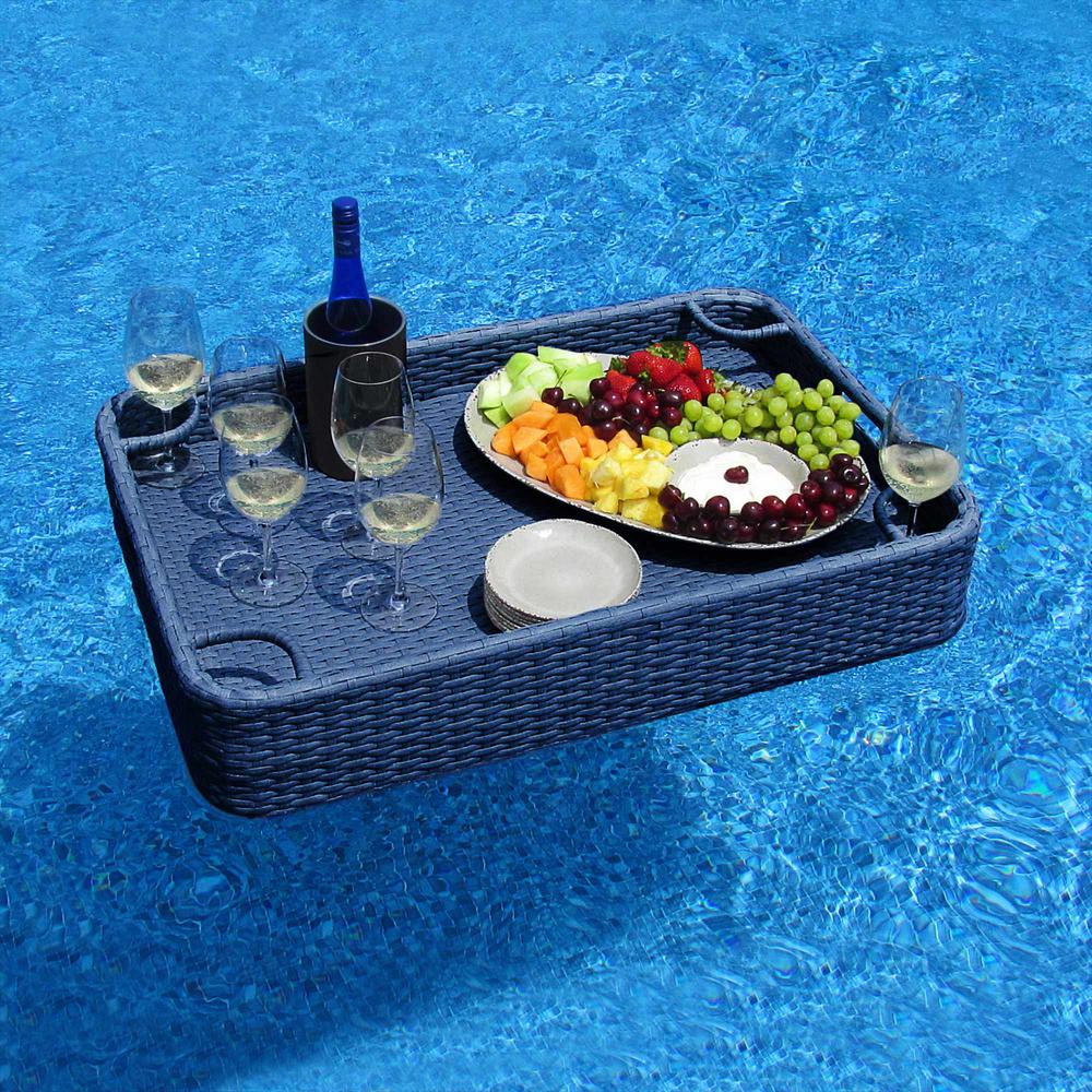 Wicker Floating Pool Tray Durable & Sturdy Aluminum Frame Pool Accessory Tray. Picture 6