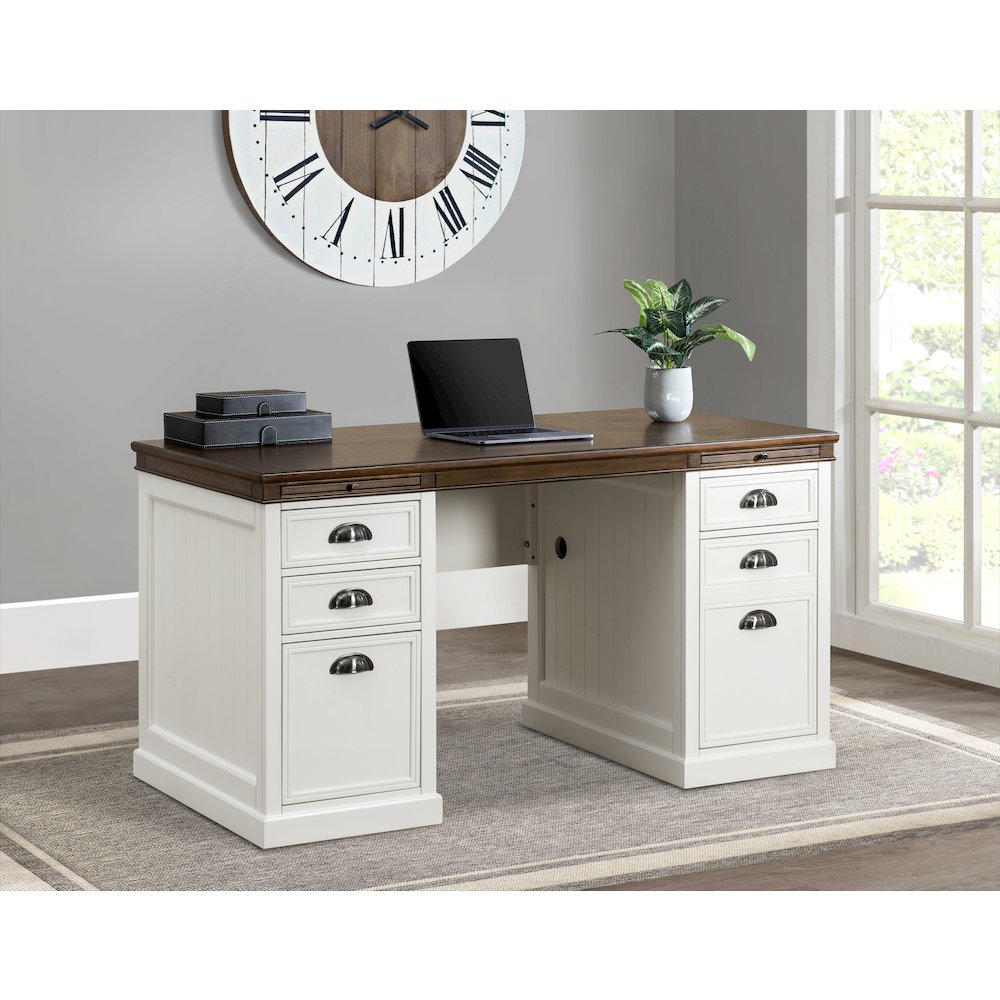 58 in. Richland Double Pedestal Desk, Home Office Computer Desk Work Station. Picture 7