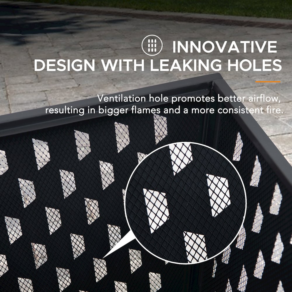 Powder-Coated Steel Wood-Burning Fire Pit with Mesh Lid and Poker, Black. Picture 4