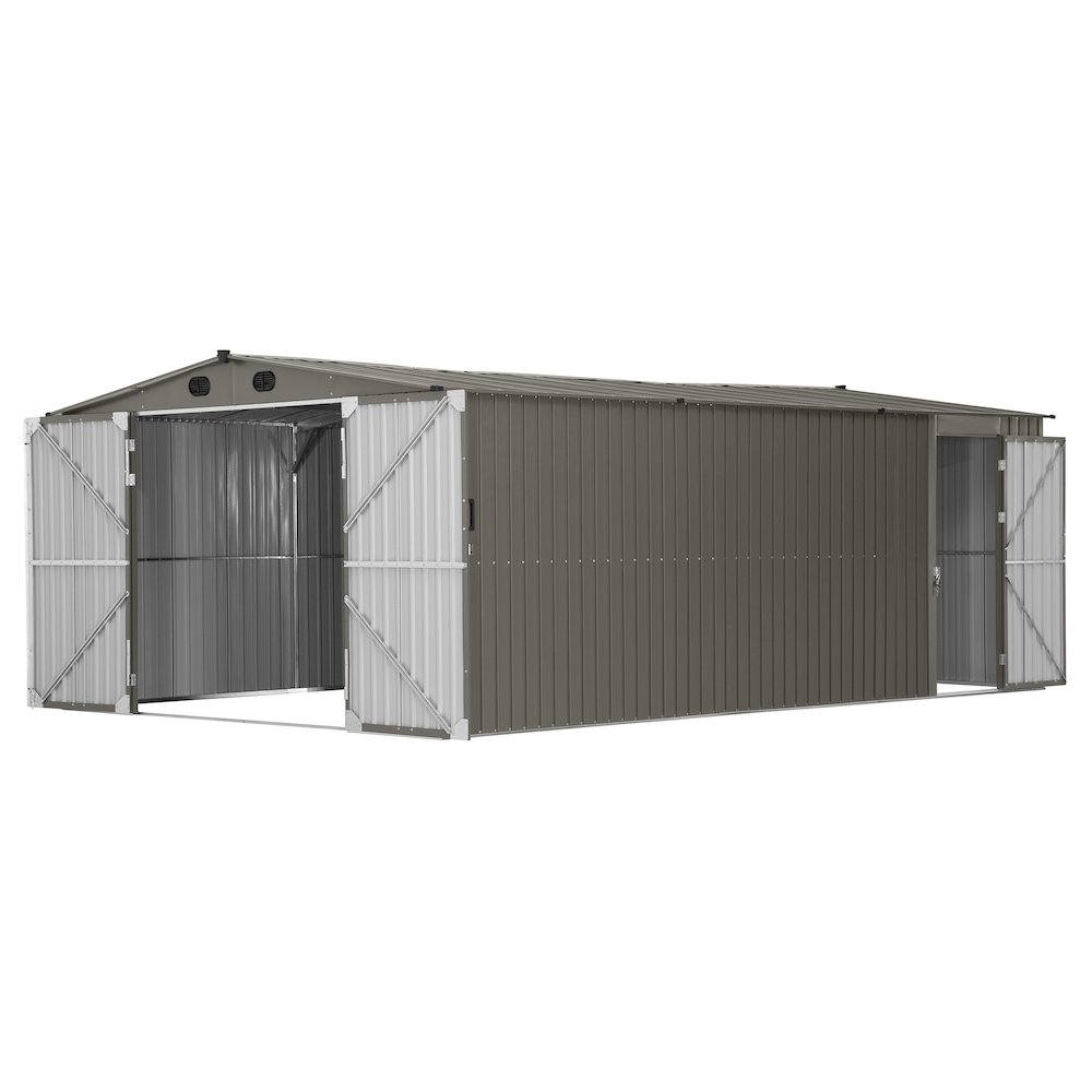 Sunjoy 13 ft. x 20 ft. Outdoor Storage Shed, Carport, Light Grey. Picture 2