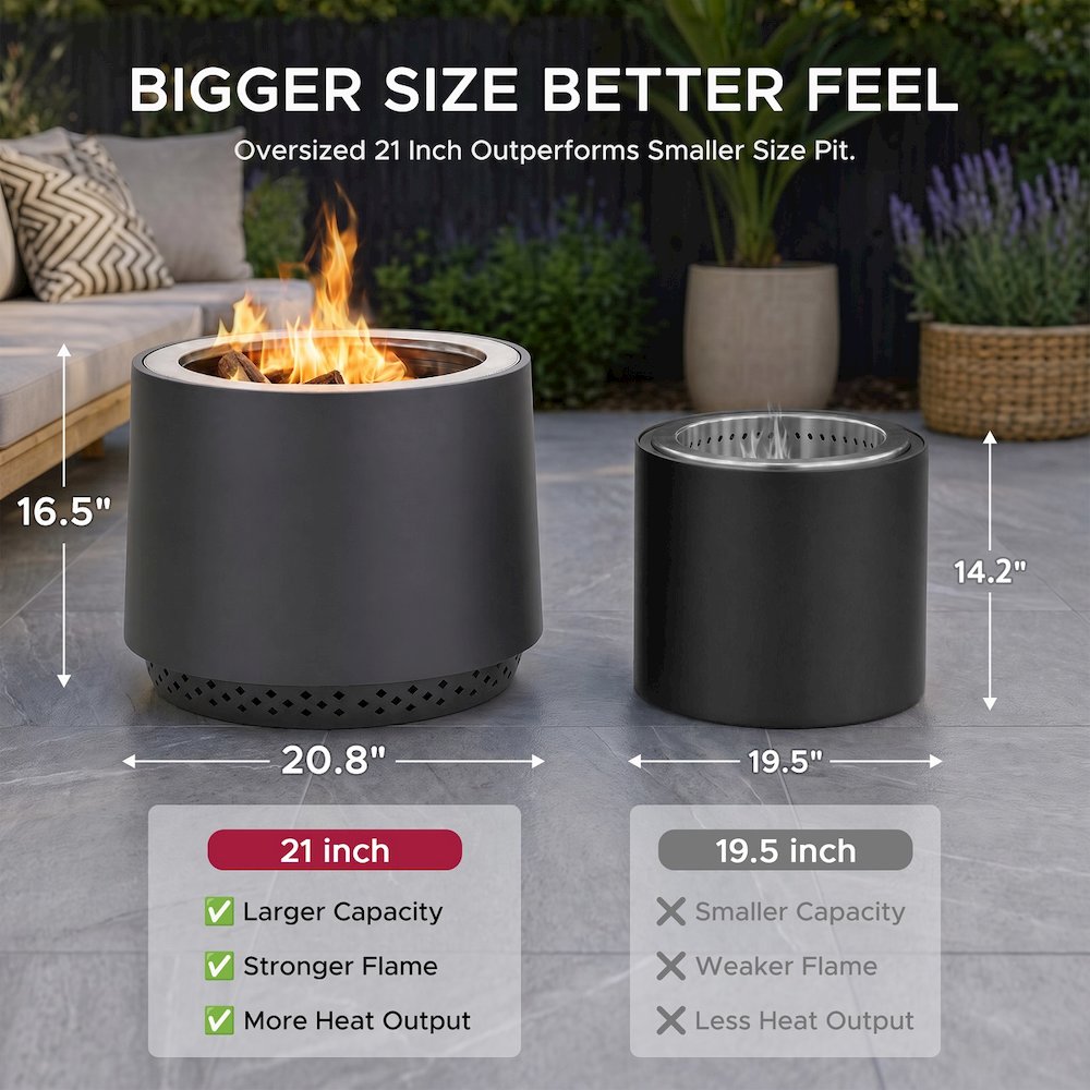 Stainless Steel Wood-Burning Smokeless Fire Pit with PVC Cover and Poker, Grey. Picture 10