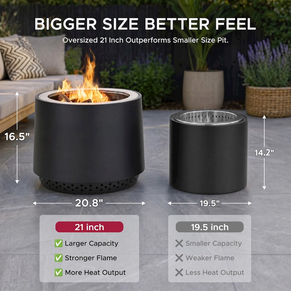 Stainless Steel Wood-Burning Smokeless Fire Pit with PVC Cover and Poker, Black. Picture 7