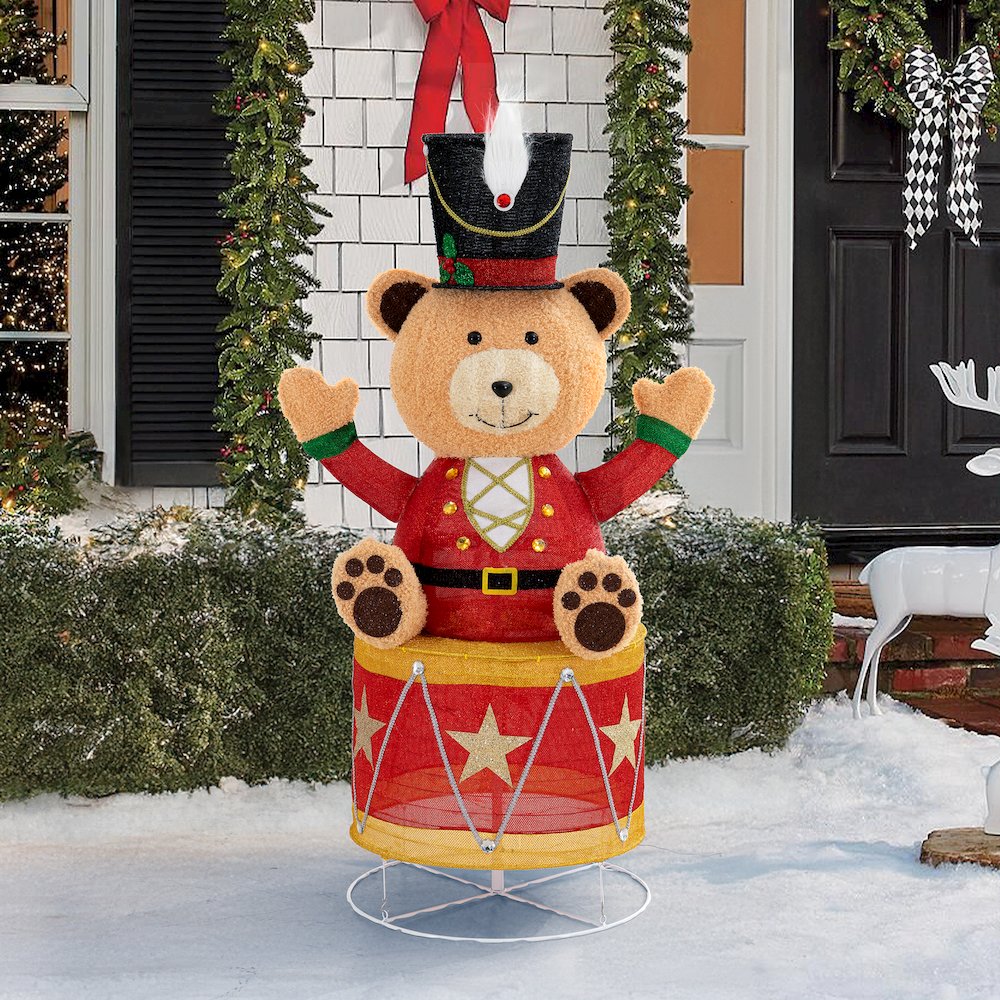 Sunjoy 57" LED Lighted Drumming Bear Holiday Outdoor Christmas Decoration. Picture 2