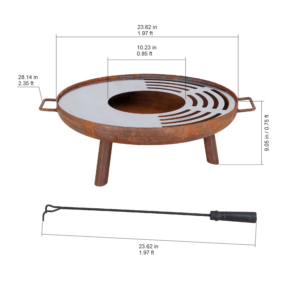 28 in. Fire Pit Outdoor Steel Rusic Firepit Patio Wood Burning Fire Pits. Picture 3