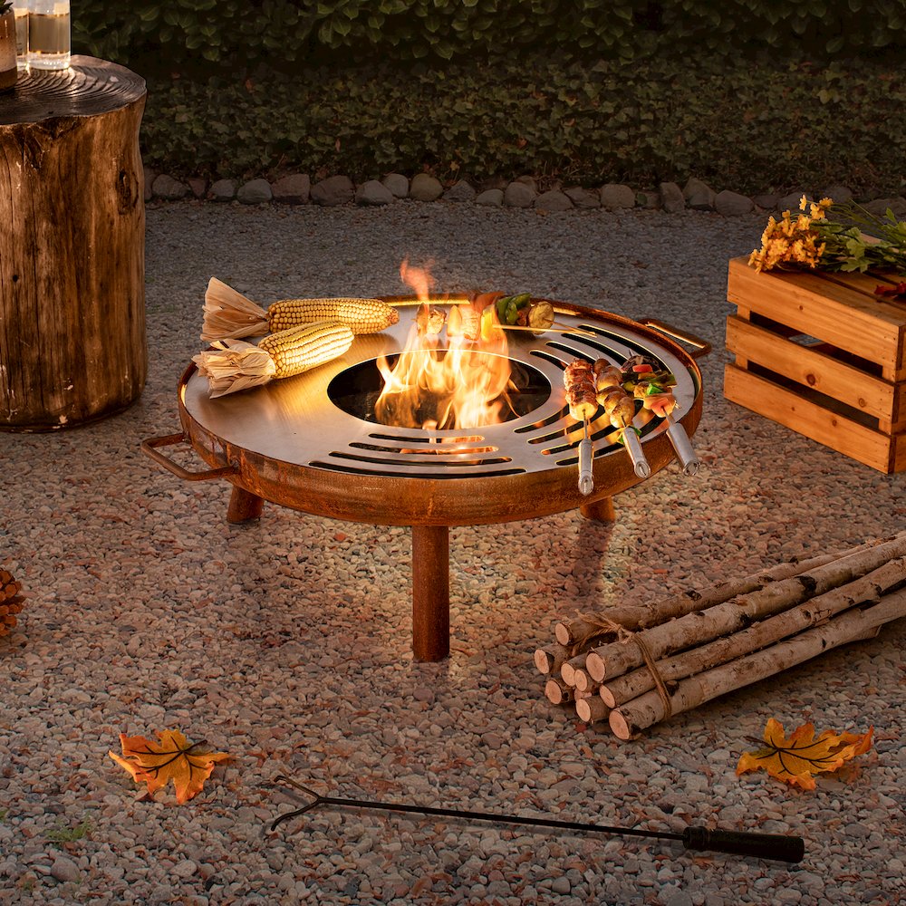 28 in. Fire Pit Outdoor Steel Rusic Firepit Patio Wood Burning Fire Pits. Picture 8