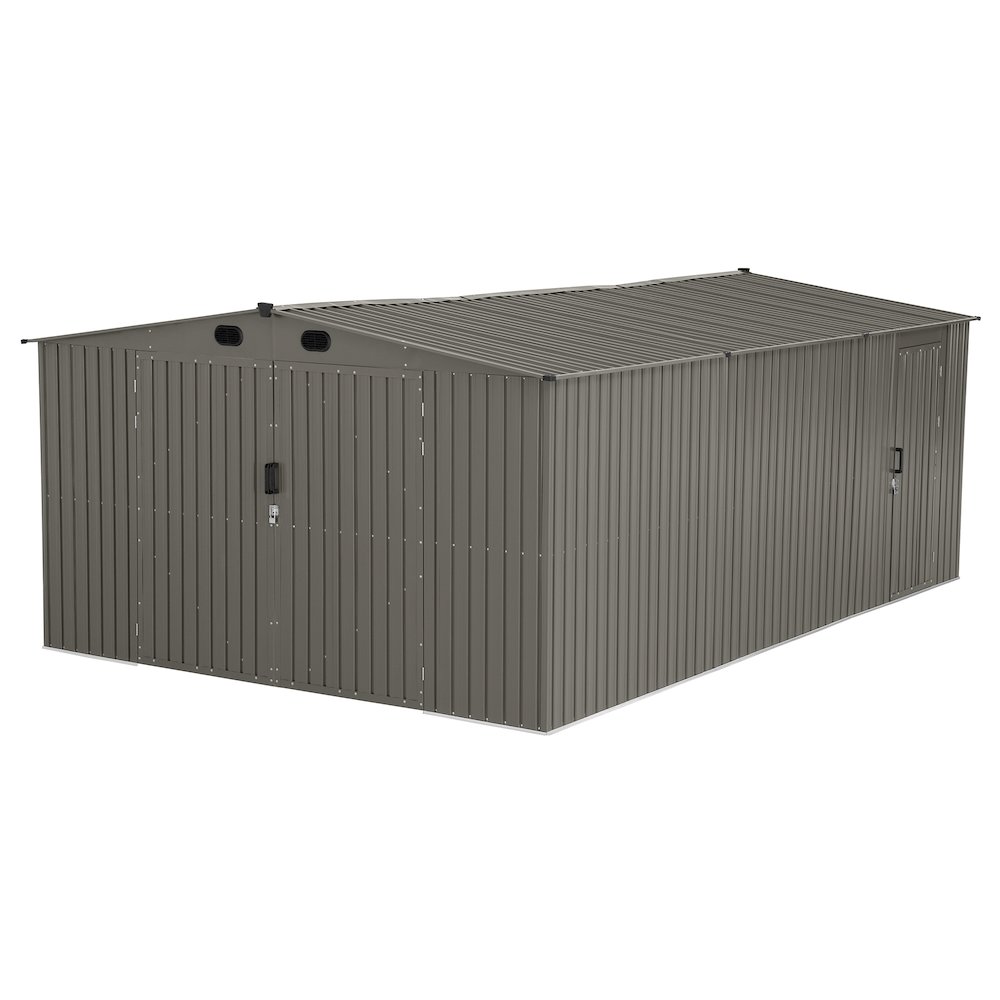 Sunjoy 13 ft. x 20 ft. Outdoor Storage Shed, Carport, Light Grey. Picture 8