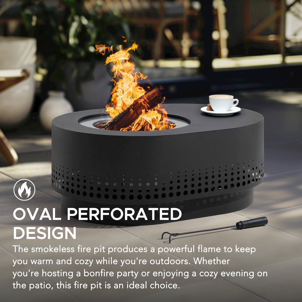 38in. Grey Halton Oval Steel Low Smoke Wood Burning Fire Pit in Gray. Picture 2