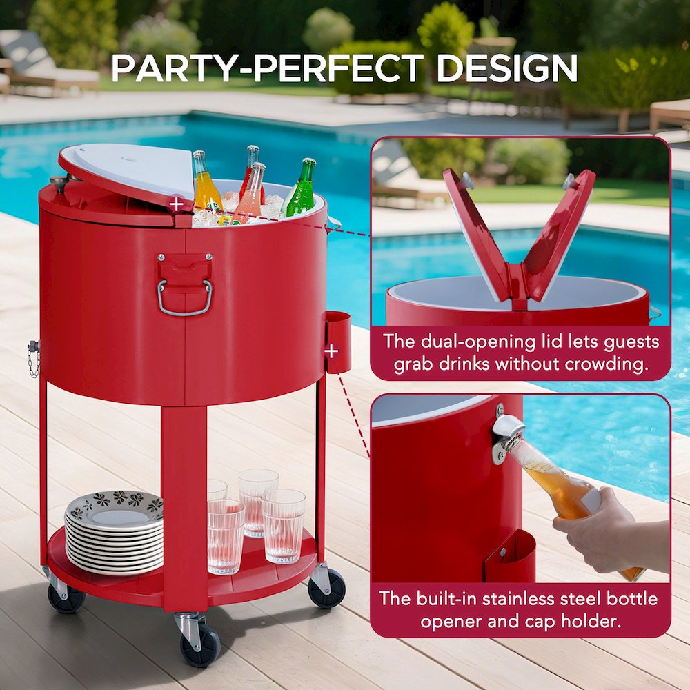 60 Quart Rolling Ice Chest Cooler Cart, Portable Patio Party Bar. Picture 5