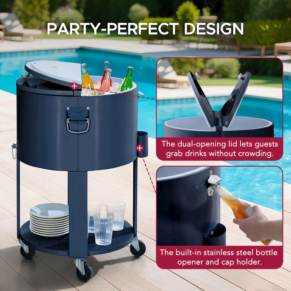 60 Quart Rolling Ice Chest Cooler Cart, Portable Patio Party Bar. Picture 6