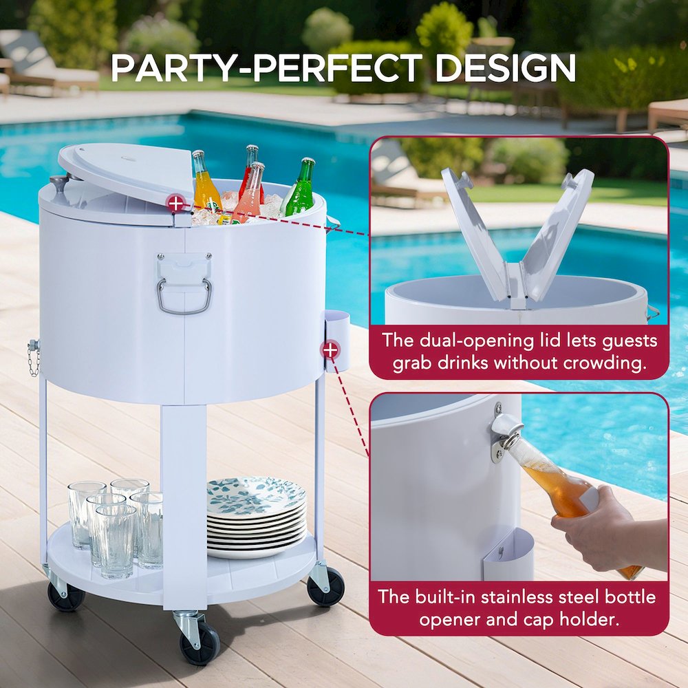 60 Quart Rolling Ice Chest Cooler Cart, Portable Patio Party Bar. Picture 8