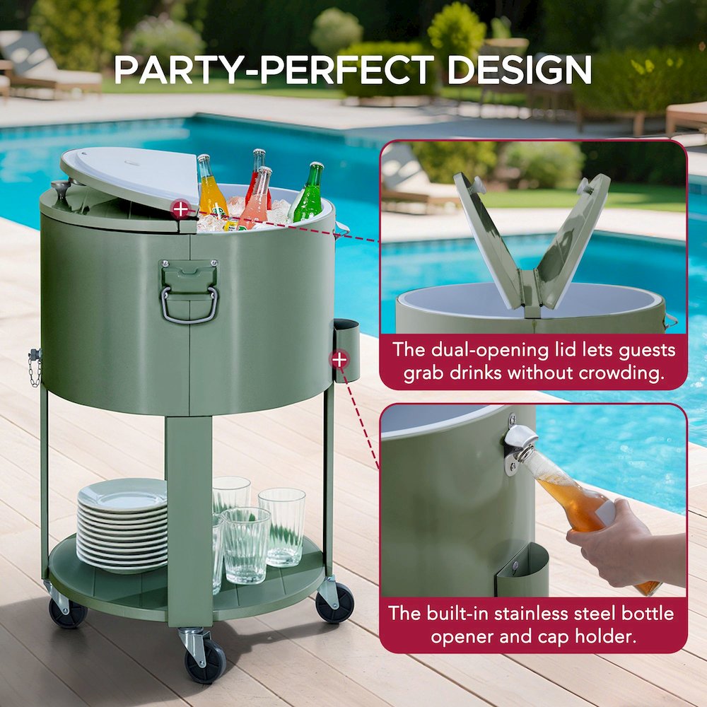 60 Quart Rolling Ice Chest Cooler Cart, Portable Patio Party Bar. Picture 6