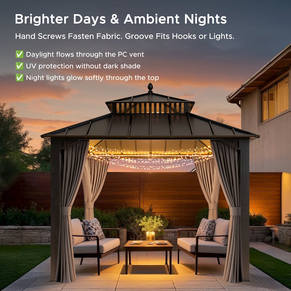 10 ft x 10 ft Hardtop Gazebo with Steel Roof, Grey Aluminum Frame. Picture 4