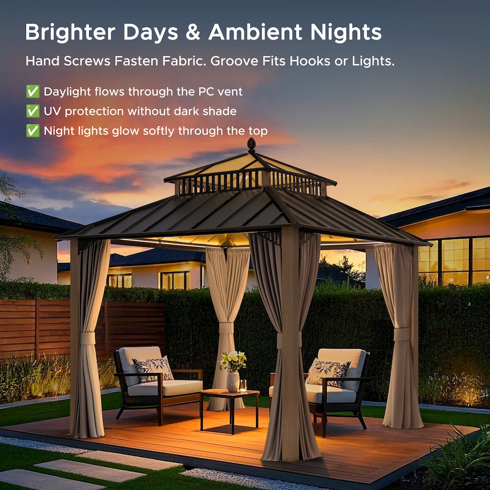 10 ft x 10 ft Hardtop Gazebo, Steel & Polycarbonate Roof - Extra-Tall. Picture 6