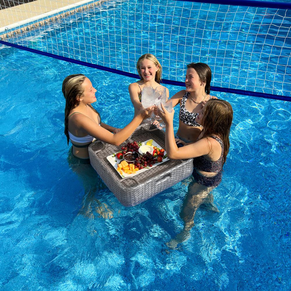 Wicker Floating Pool Tray Durable & Sturdy Aluminum Frame Pool Accessory Tray. Picture 11
