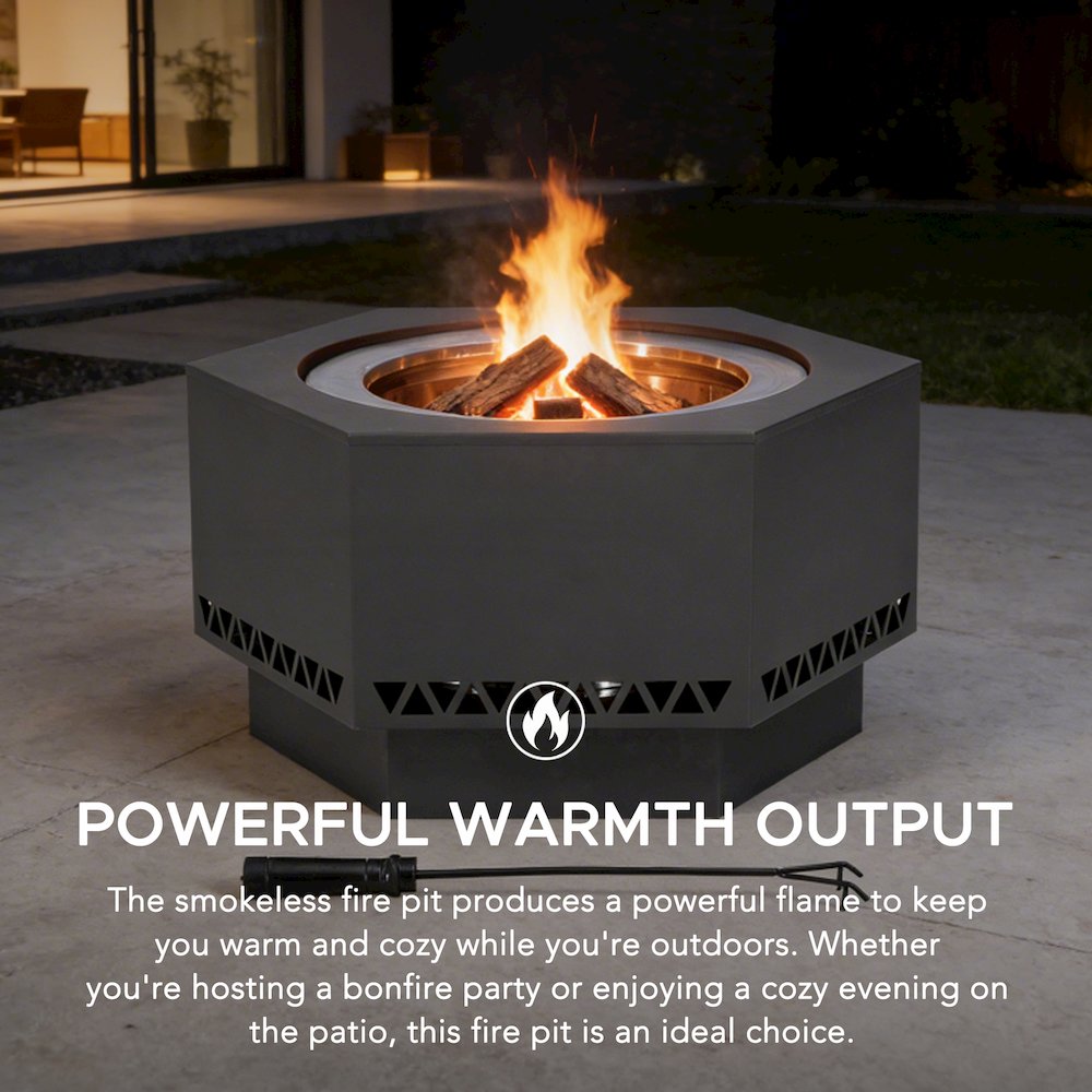28in. Grey Hexagonal Stainless Steel Low Smoke Wood Burning Fire Pit. Picture 2