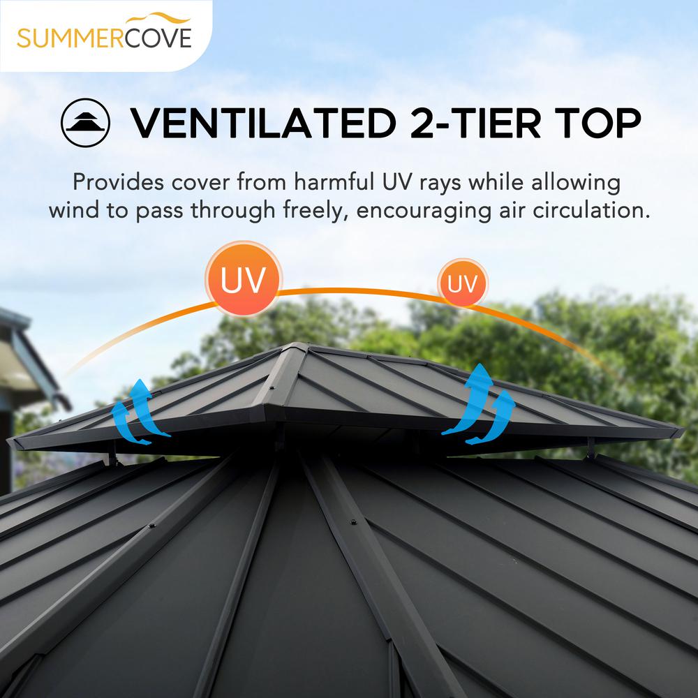 Sunjoy 11 x 13 ft Hardtop Gazebo Outdoor 2-Tier Steel Hardtop Metal Gazebo. Picture 5