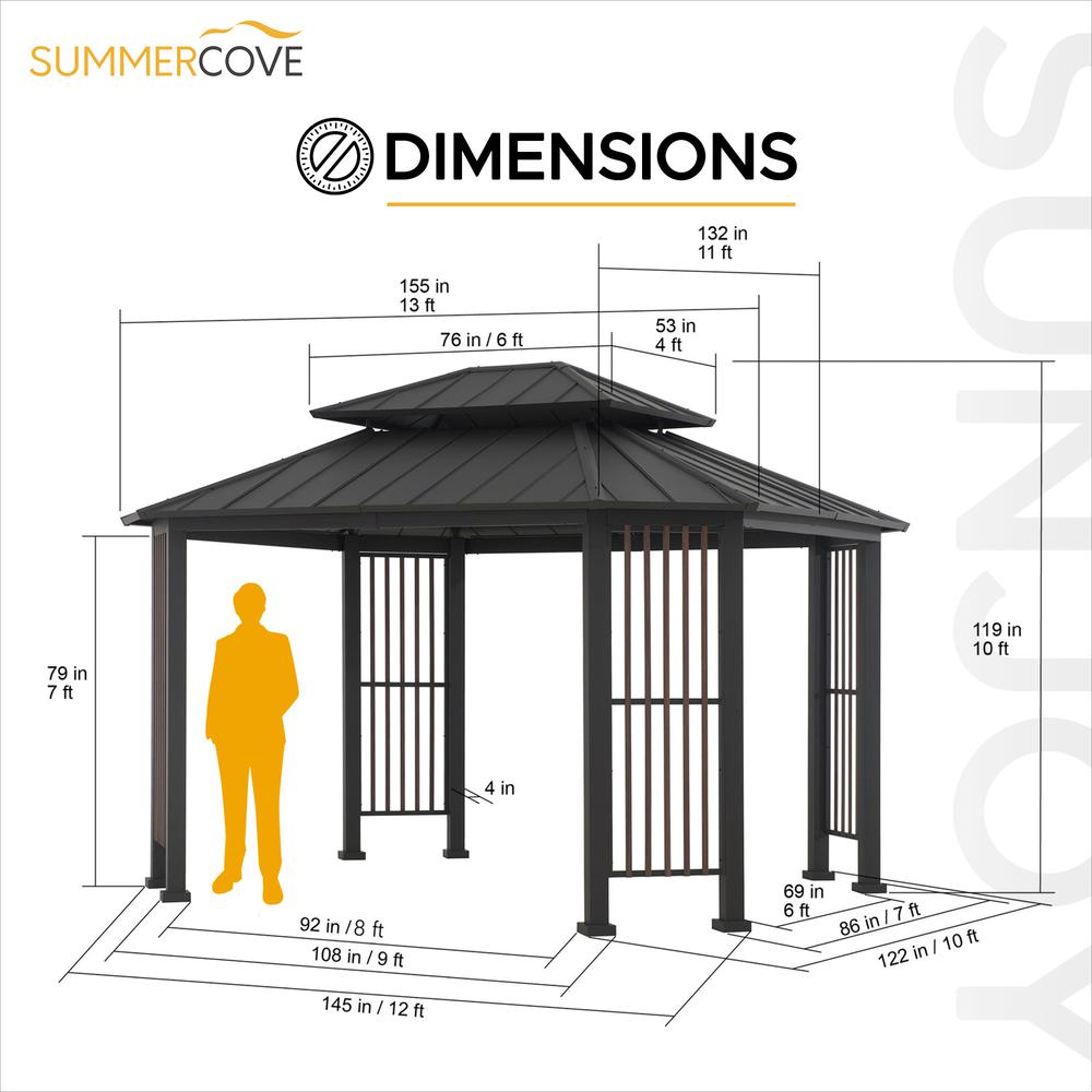 Sunjoy 11 x 13 ft Hardtop Gazebo Outdoor 2-Tier Steel Hardtop Metal Gazebo. Picture 10