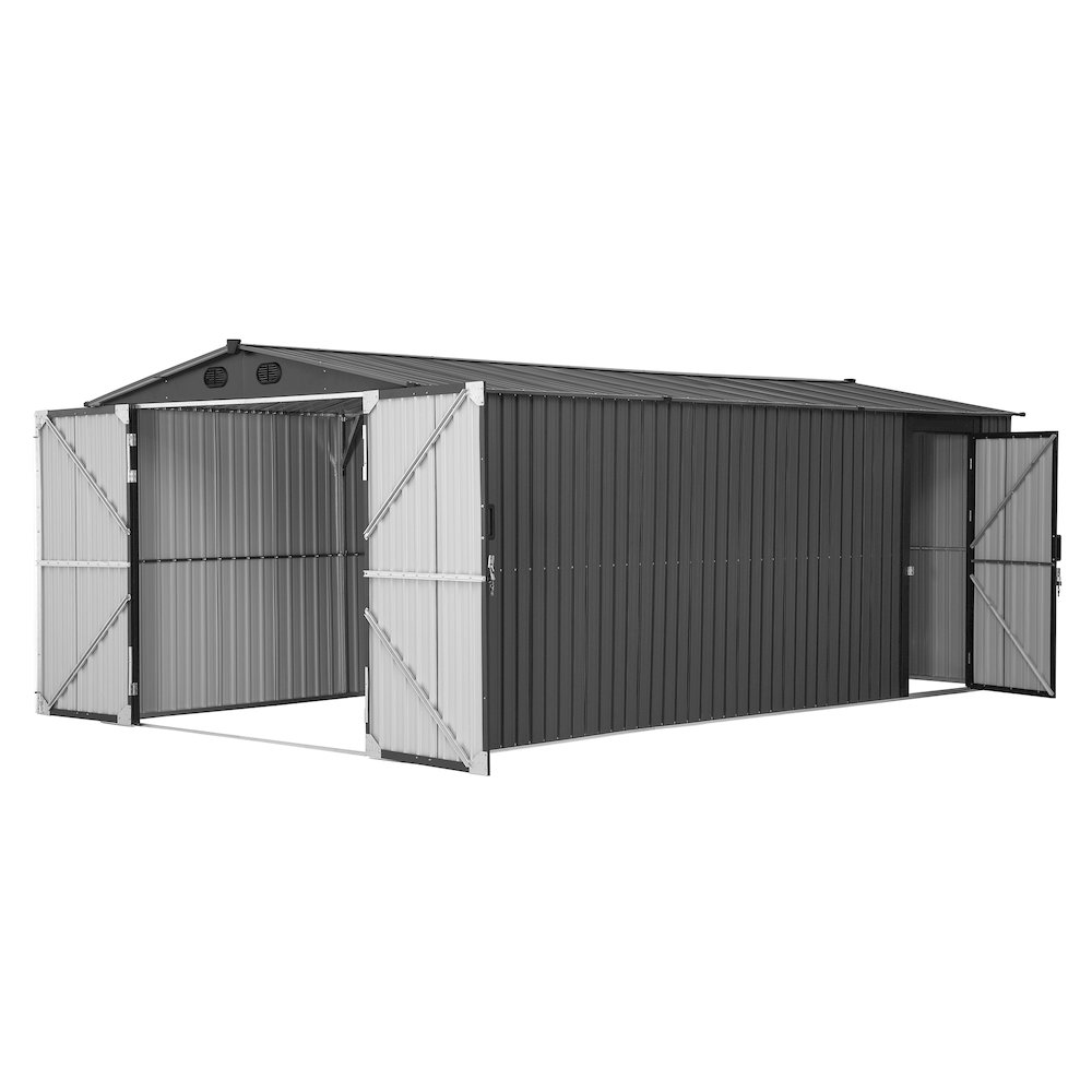 Sunjoy 10 ft. x 20 ft. Outdoor Storage Shed, Carport, Dark Grey. Picture 2