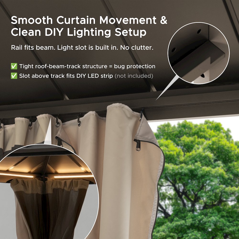 20 ft x 12 ft Hardtop Gazebo with Steel Roof, Brown Aluminum Frame. Picture 6