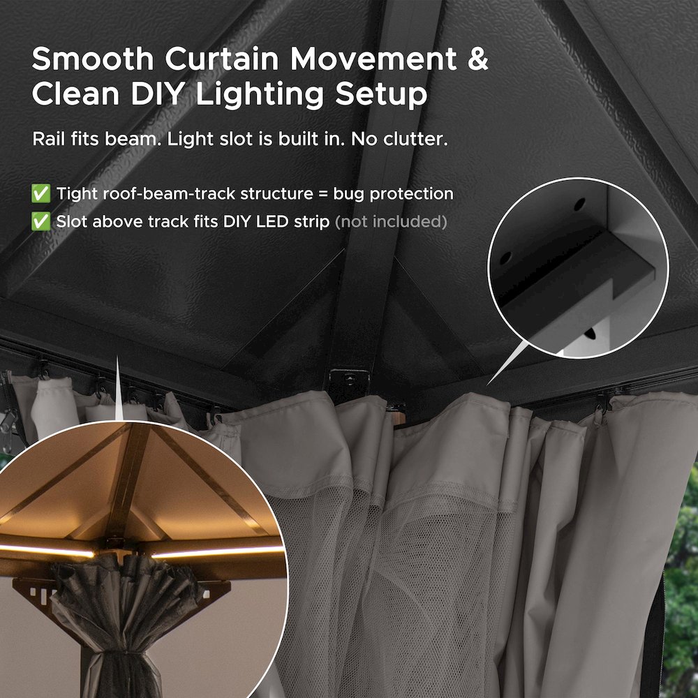 10 ft x 10 ft Hardtop Gazebo with Steel Roof, Woodgrain Aluminum Frame. Picture 10