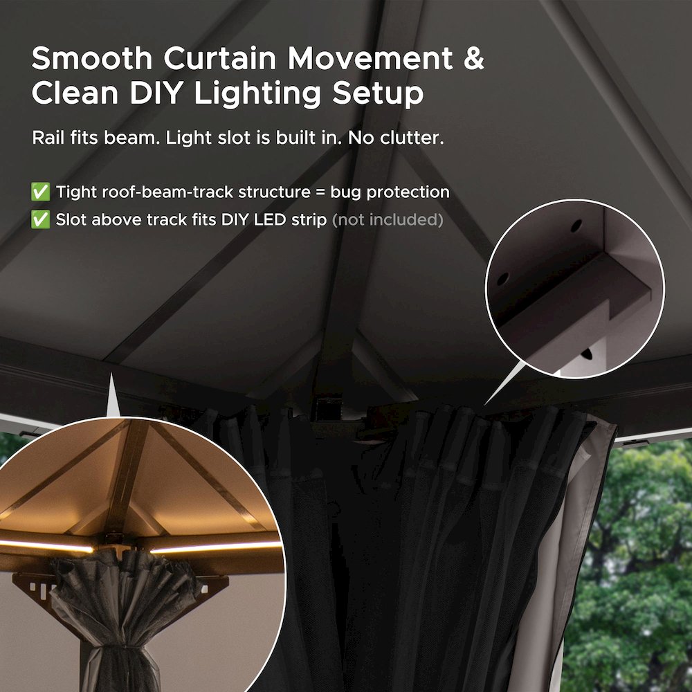 16 ft x 12 ft Hardtop Gazebo, Steel & Polycarbonate Roof, Brown Aluminum Posts. Picture 9
